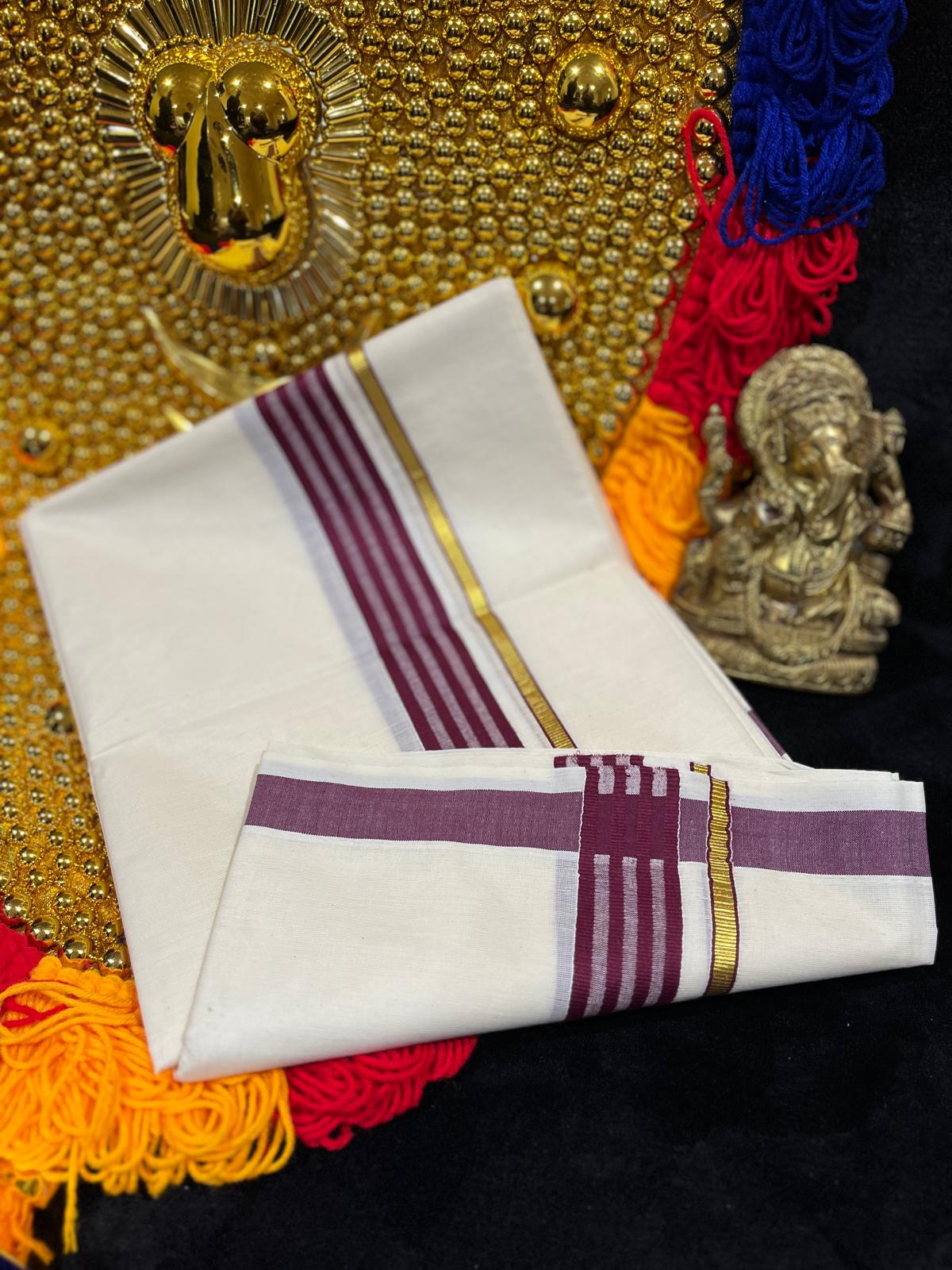 Kasavu Mundu - Gold & Colour Border