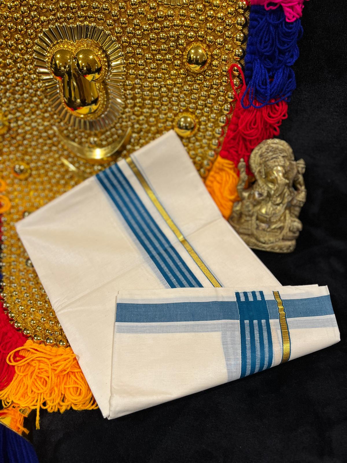 Kasavu Mundu - Gold & Colour Border