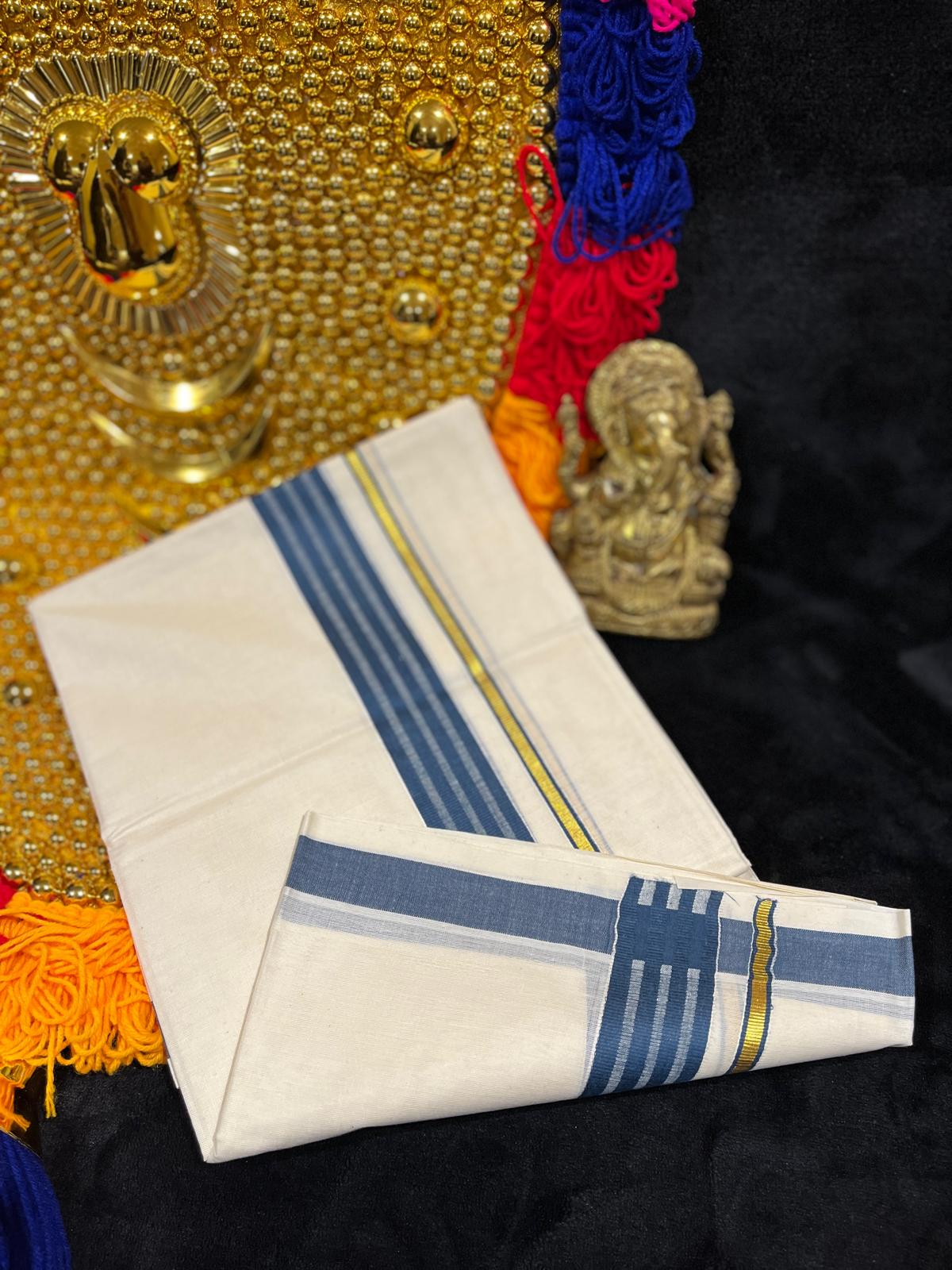 Kasavu Mundu - Gold & Colour Border