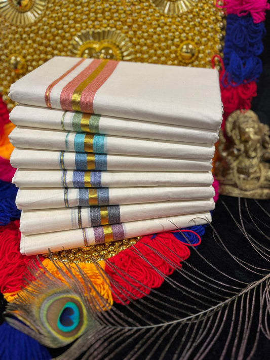 Kasavu Mundu - Gold & Colour Border