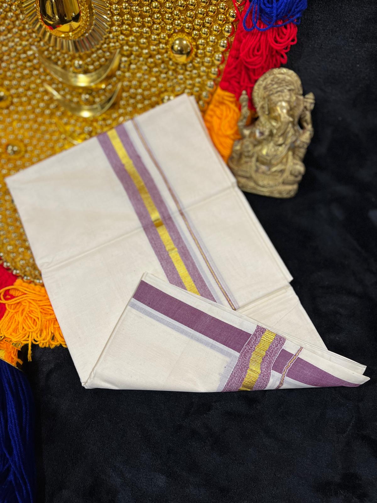 Kasavu Mundu - Gold & Colour Border