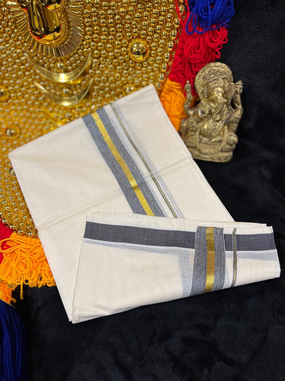 Kasavu Mundu - Gold & Colour Border