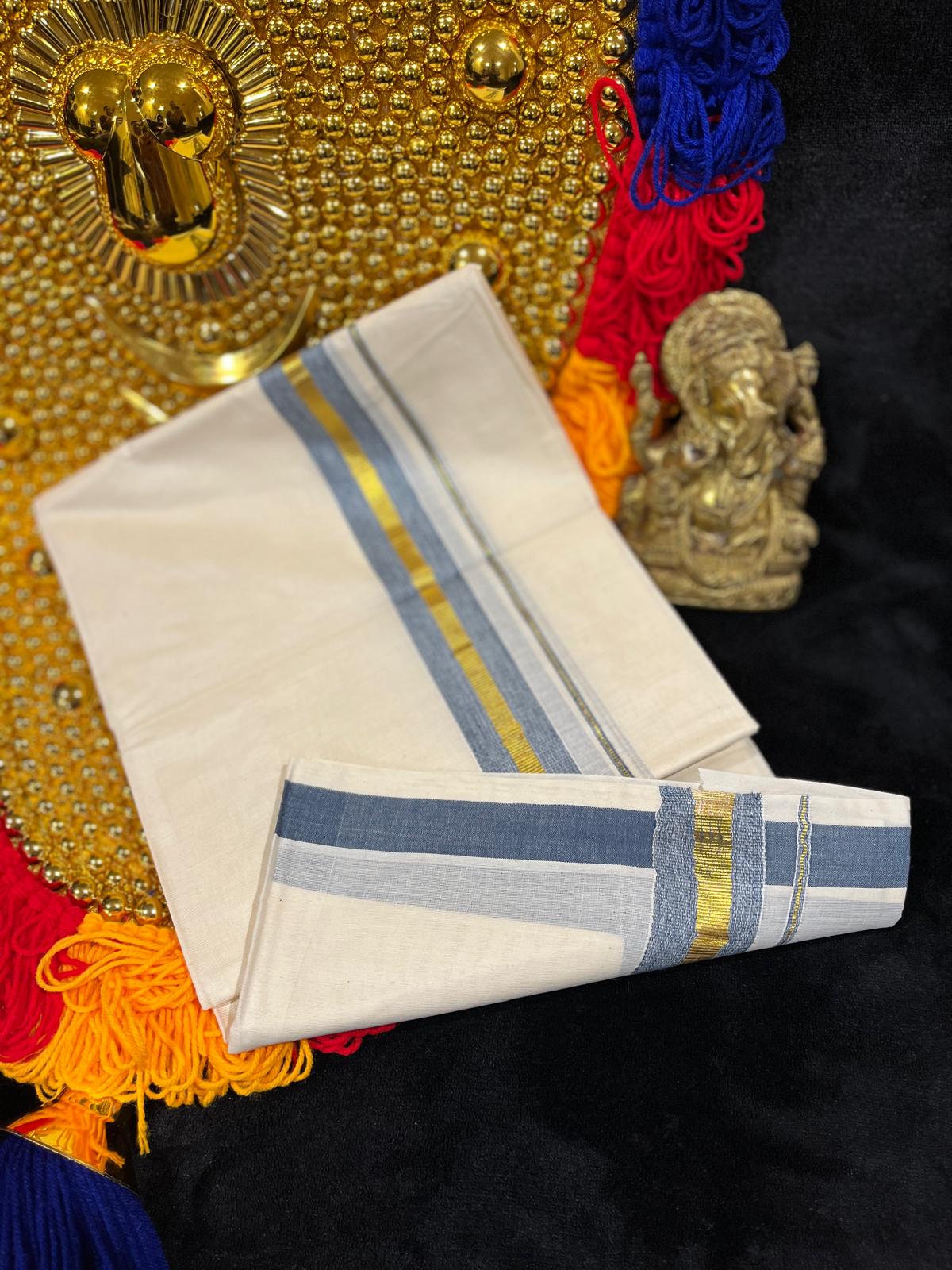 Kasavu Mundu - Gold & Colour Border