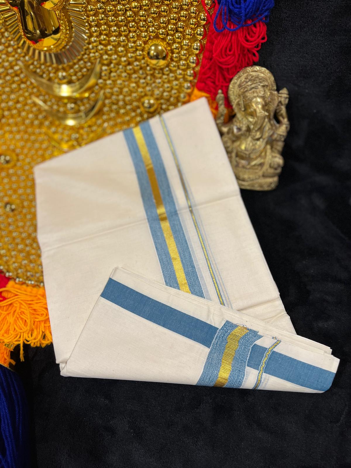 Kasavu Mundu - Gold & Colour Border