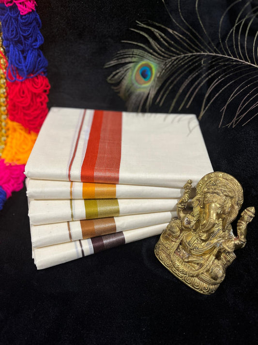 Kasavu Mundu - Silver & Colour Border