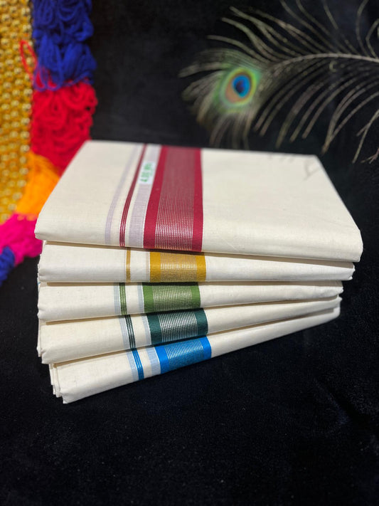 Kasavu Mundu - Silver & Colour Border