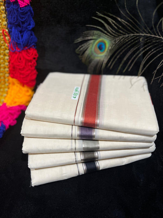 Kasavu Mundu - Silver & Colour Border