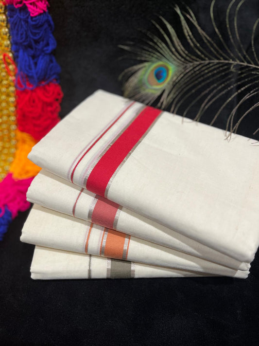 Kasavu Mundu - Silver & Colour Border