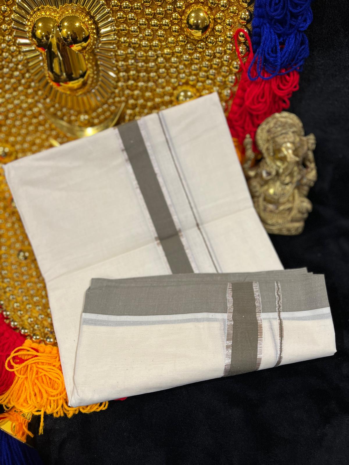 Kasavu Mundu - Silver & Colour Border