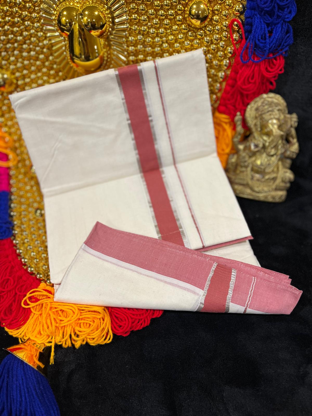 Kasavu Mundu - Silver & Colour Border