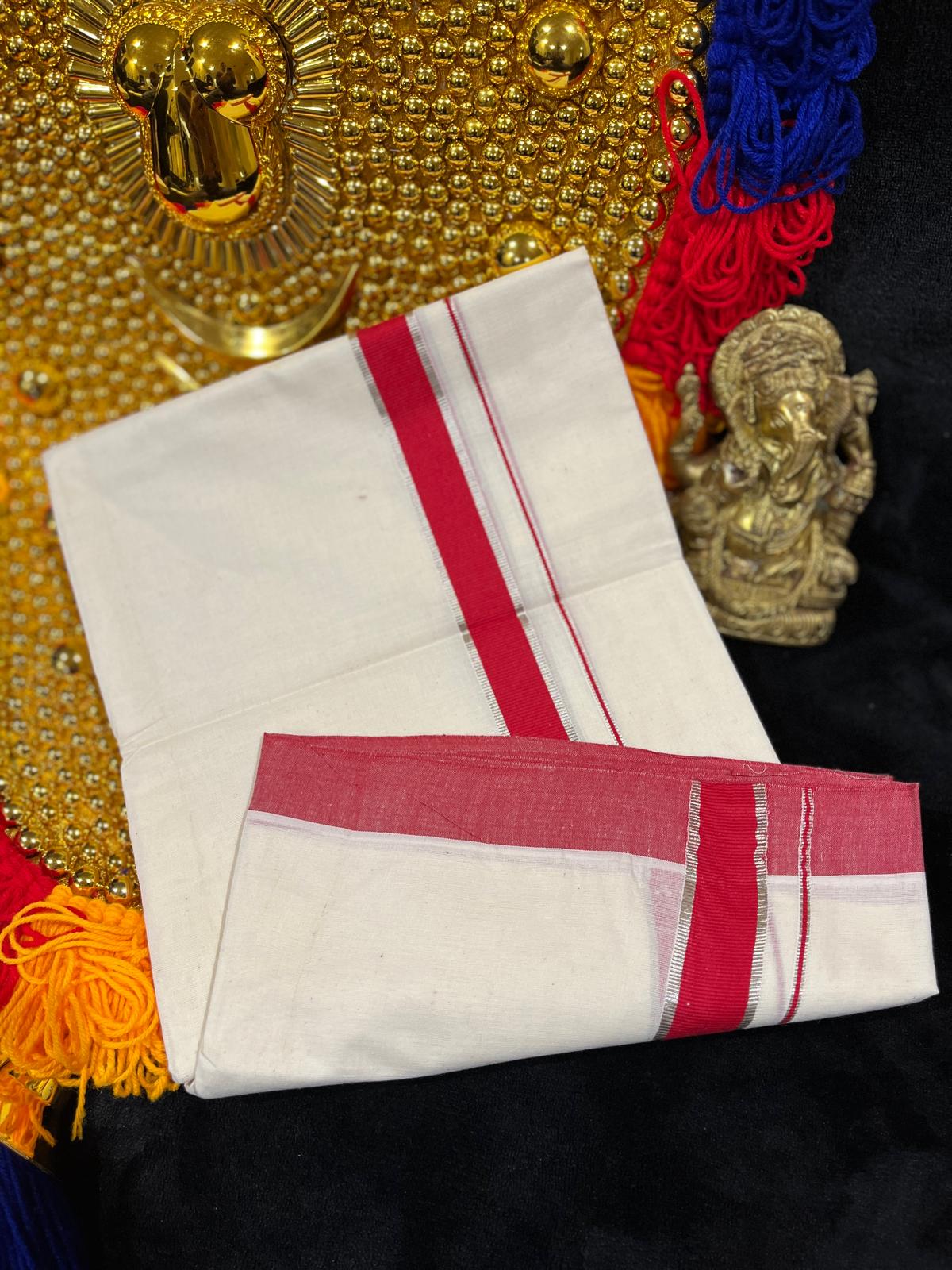 Kasavu Mundu - Silver & Colour Border
