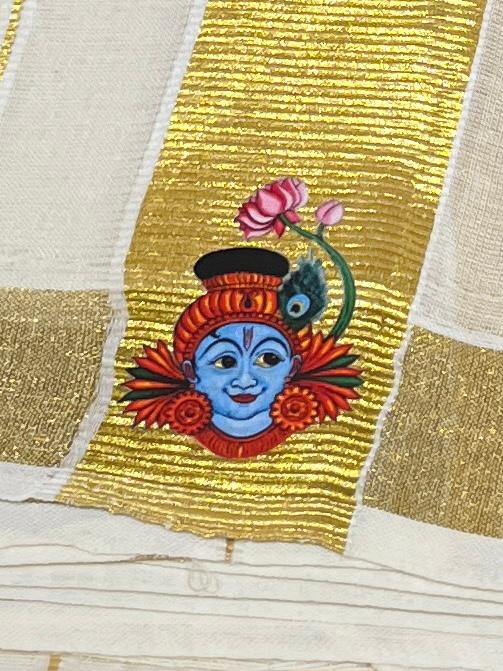Kasavu Mundu - Gold Border with Krishna Print