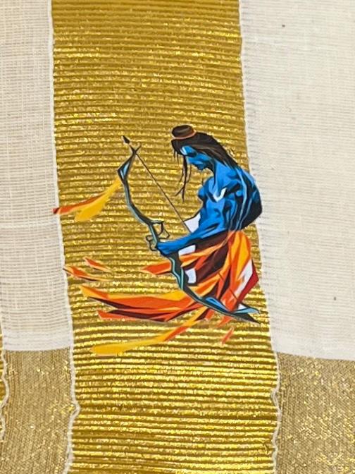 Kasavu Mundu - Gold Border with Rama Print