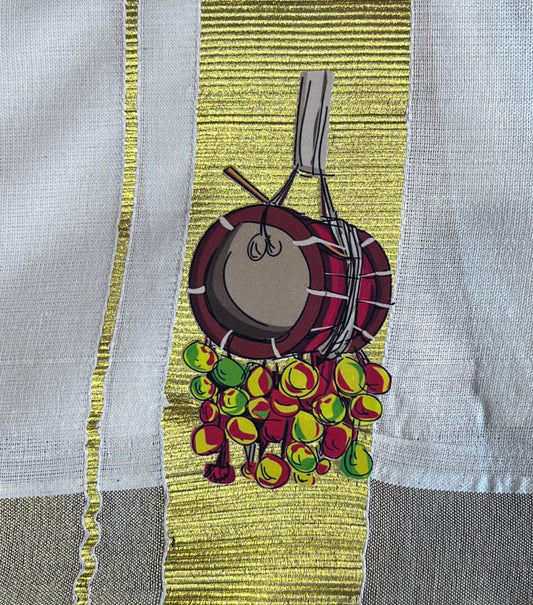 Kasavu Mundu - Gold Border with Udukku Print