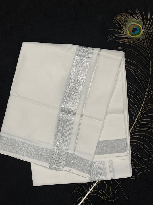 Kasavu Mundu - Silver Border with Stripes