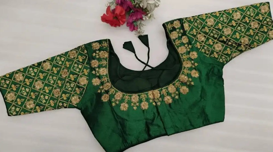 Embroidered Silk Blouse - Green