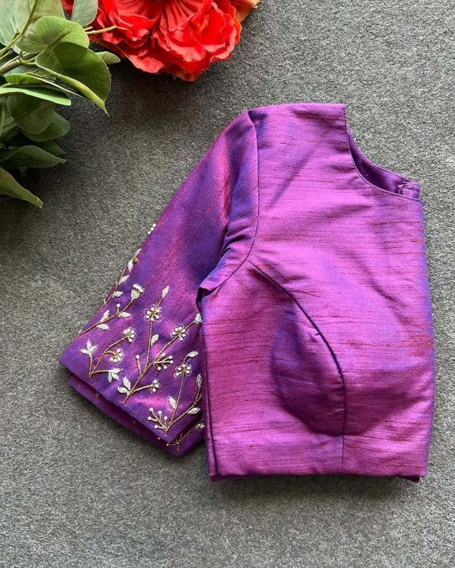 Silk blouse with handwork on sleeve