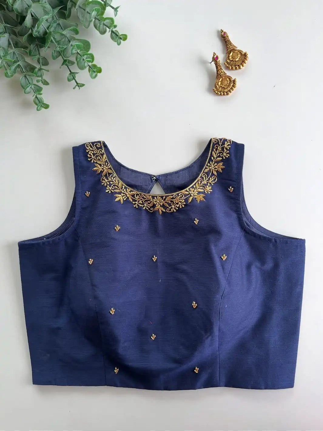 Galaxy Silk Blouse with Pretty Handwork - Sleeveless
