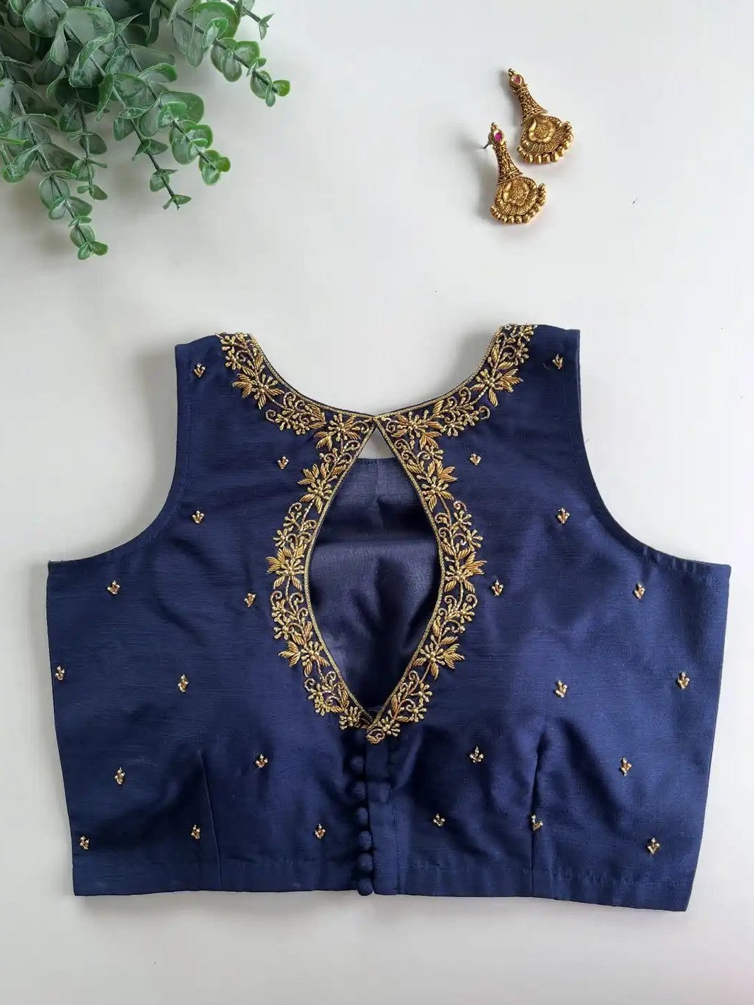 Galaxy Silk Blouse with Pretty Handwork - Sleeveless
