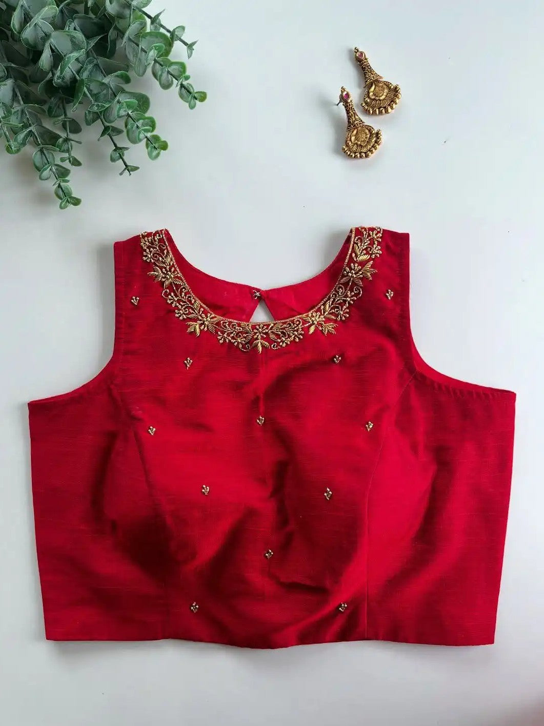 Galaxy Silk Blouse with Pretty Handwork - Sleeveless