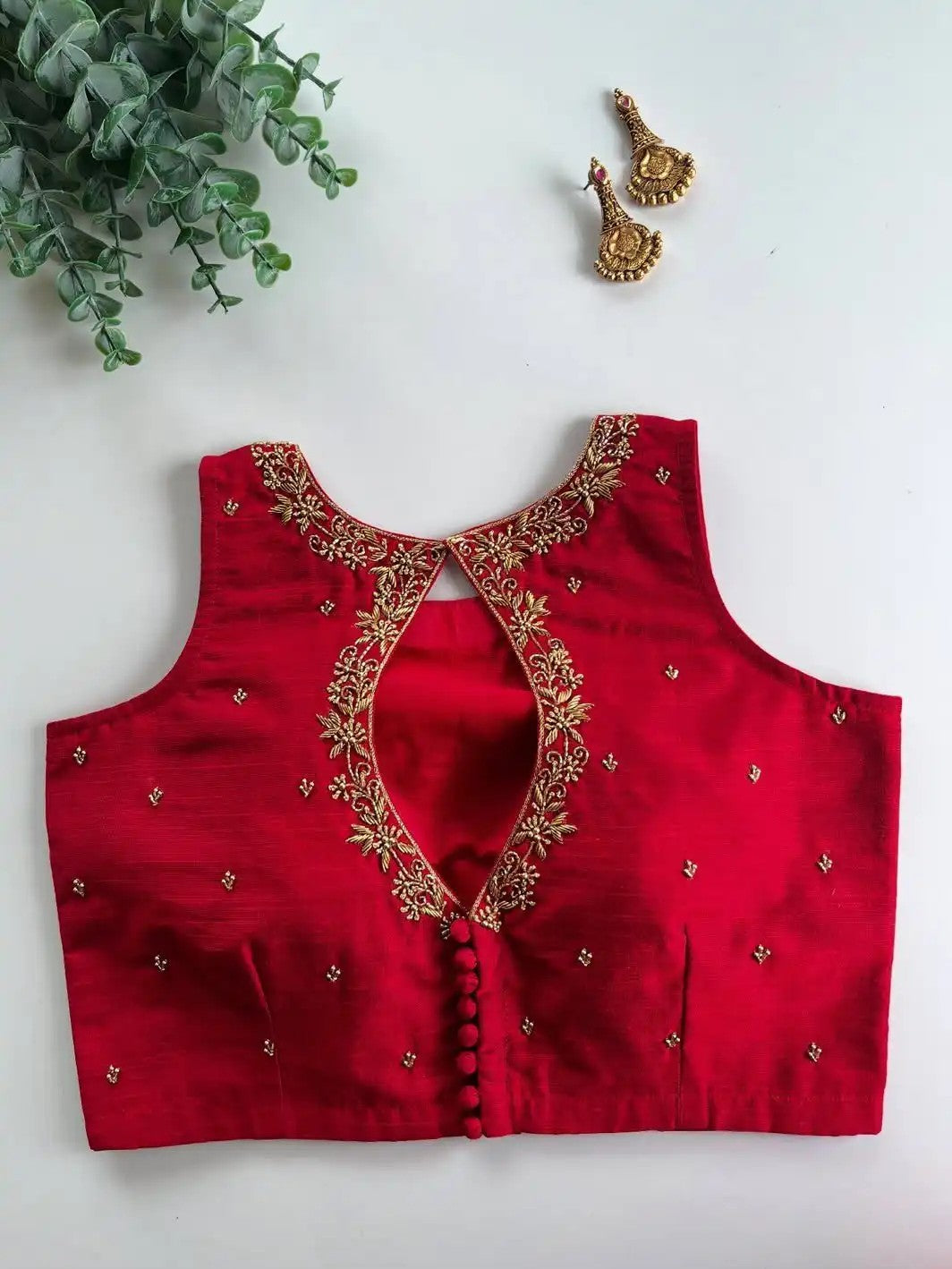 Galaxy Silk Blouse with Pretty Handwork - Sleeveless