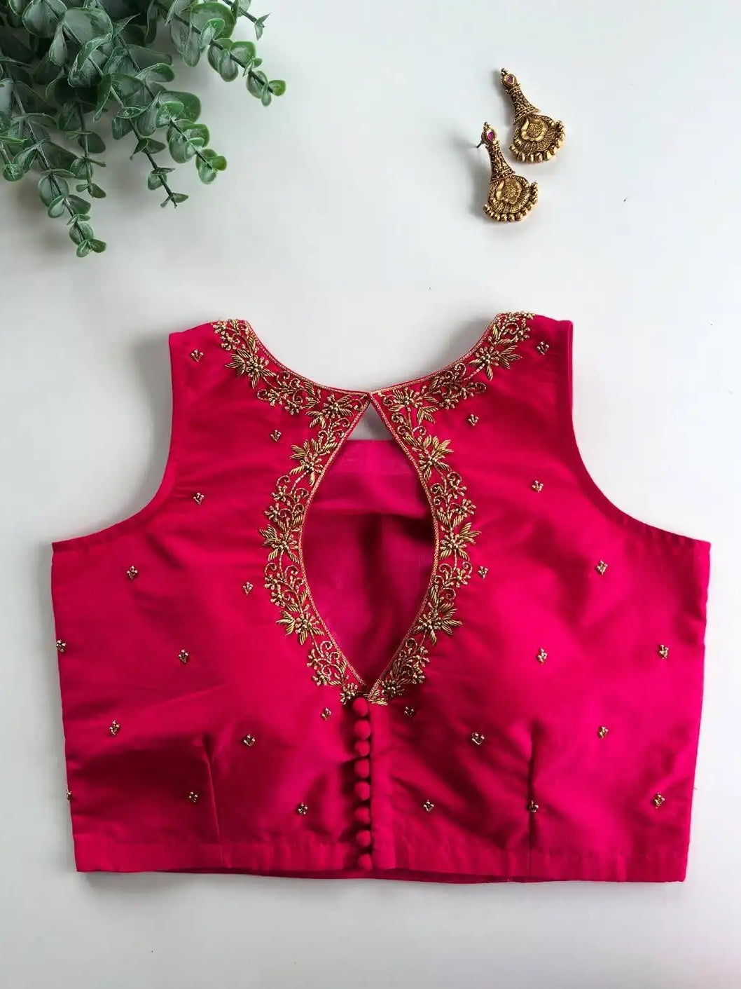 Galaxy Silk Blouse with Pretty Handwork - Sleeveless