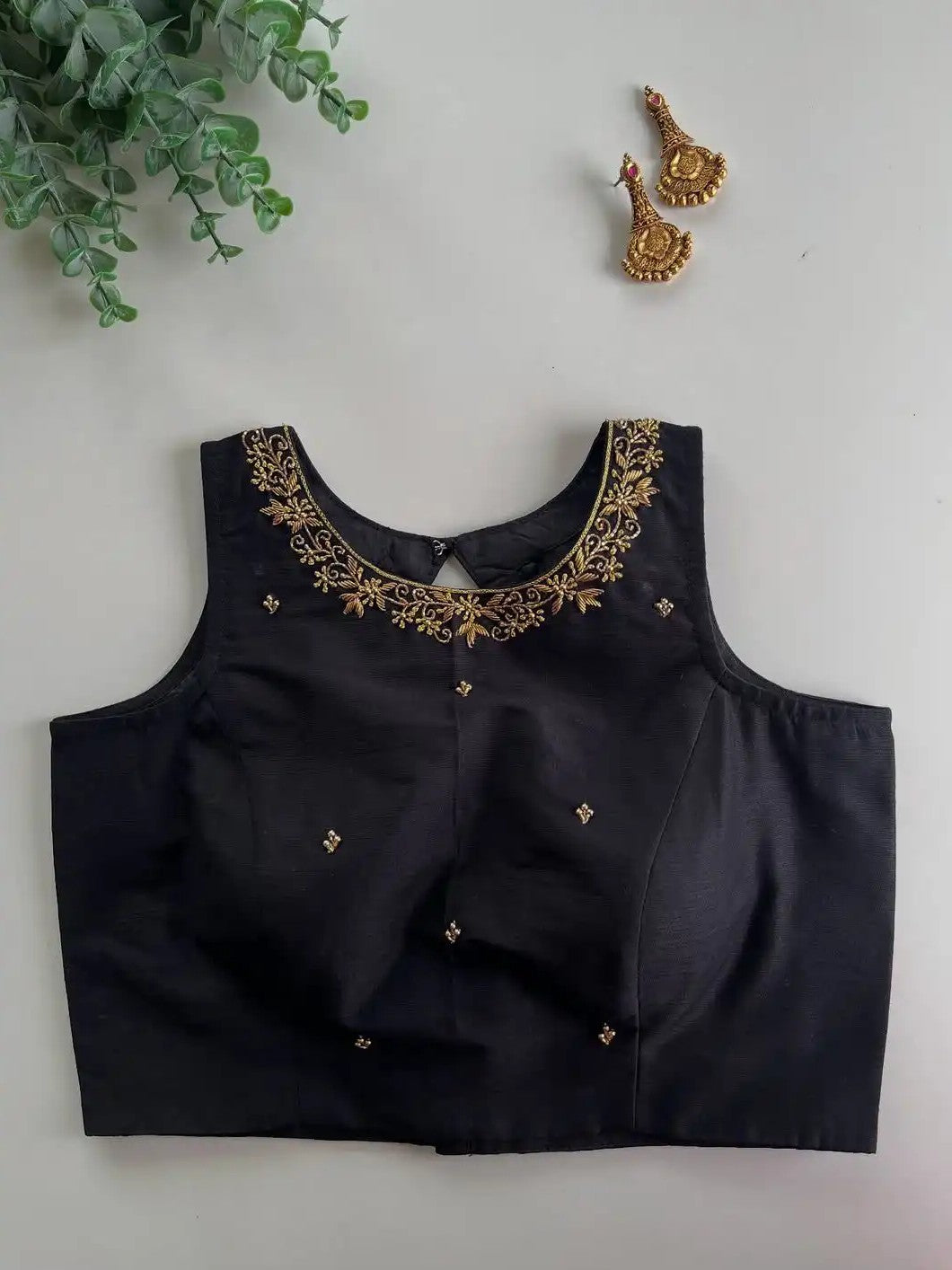 Galaxy Silk Blouse with Pretty Handwork - Sleeveless
