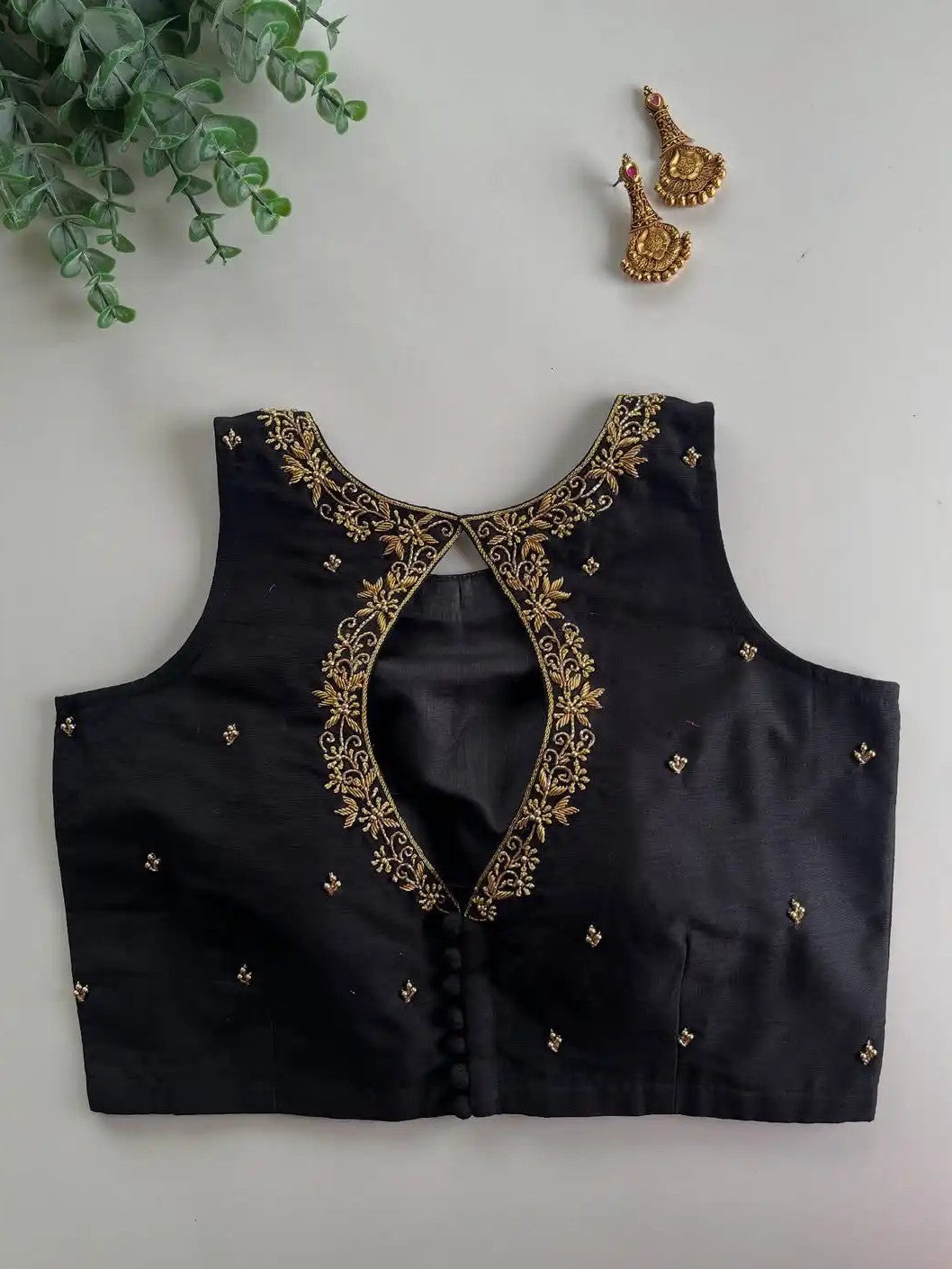 Galaxy Silk Blouse with Pretty Handwork - Sleeveless