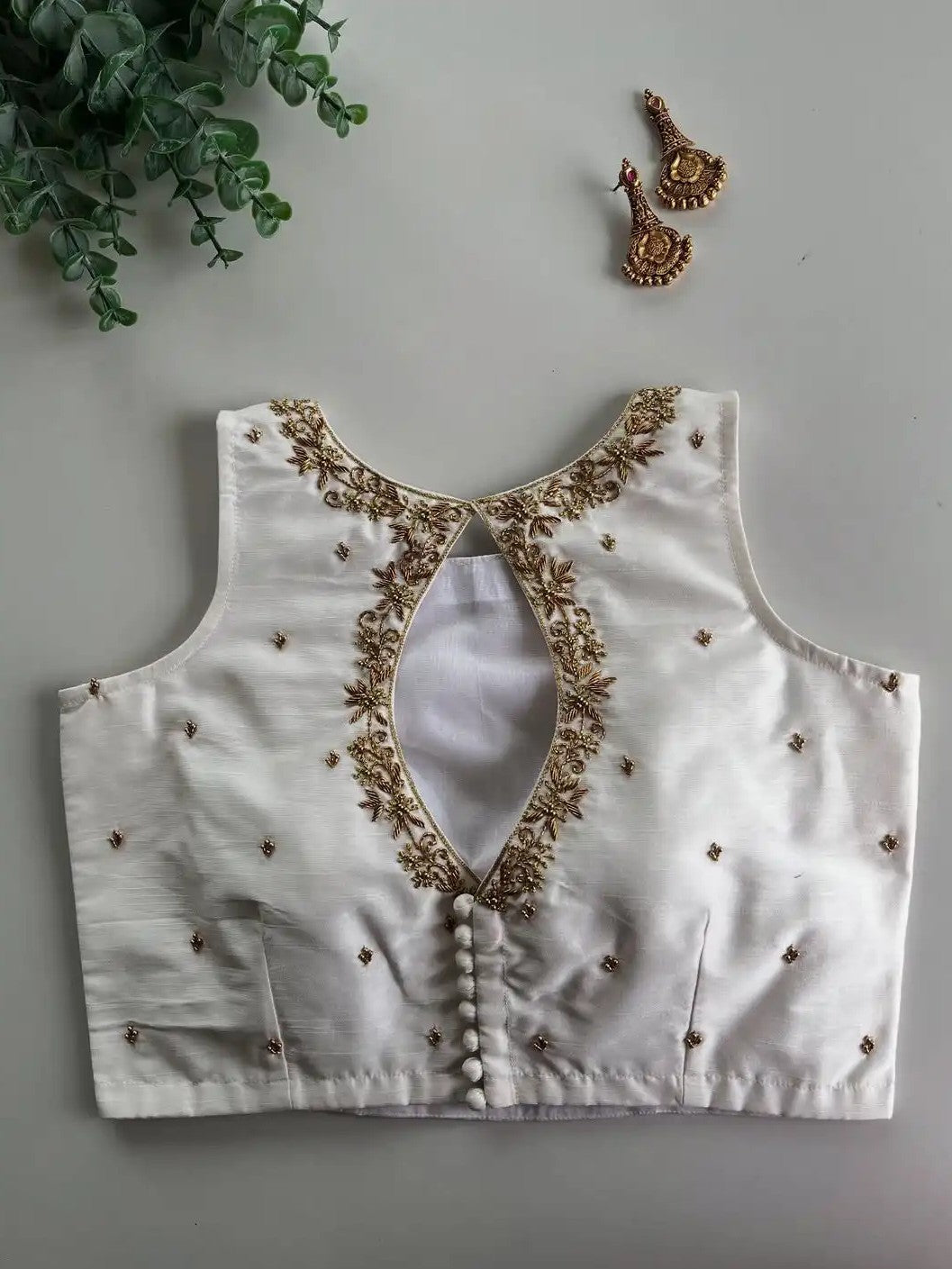 Galaxy Silk Blouse with Pretty Handwork - Sleeveless