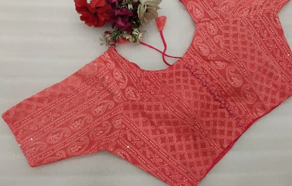 Georgette Chiffon Blouse with Chikankari work - Pastel shades