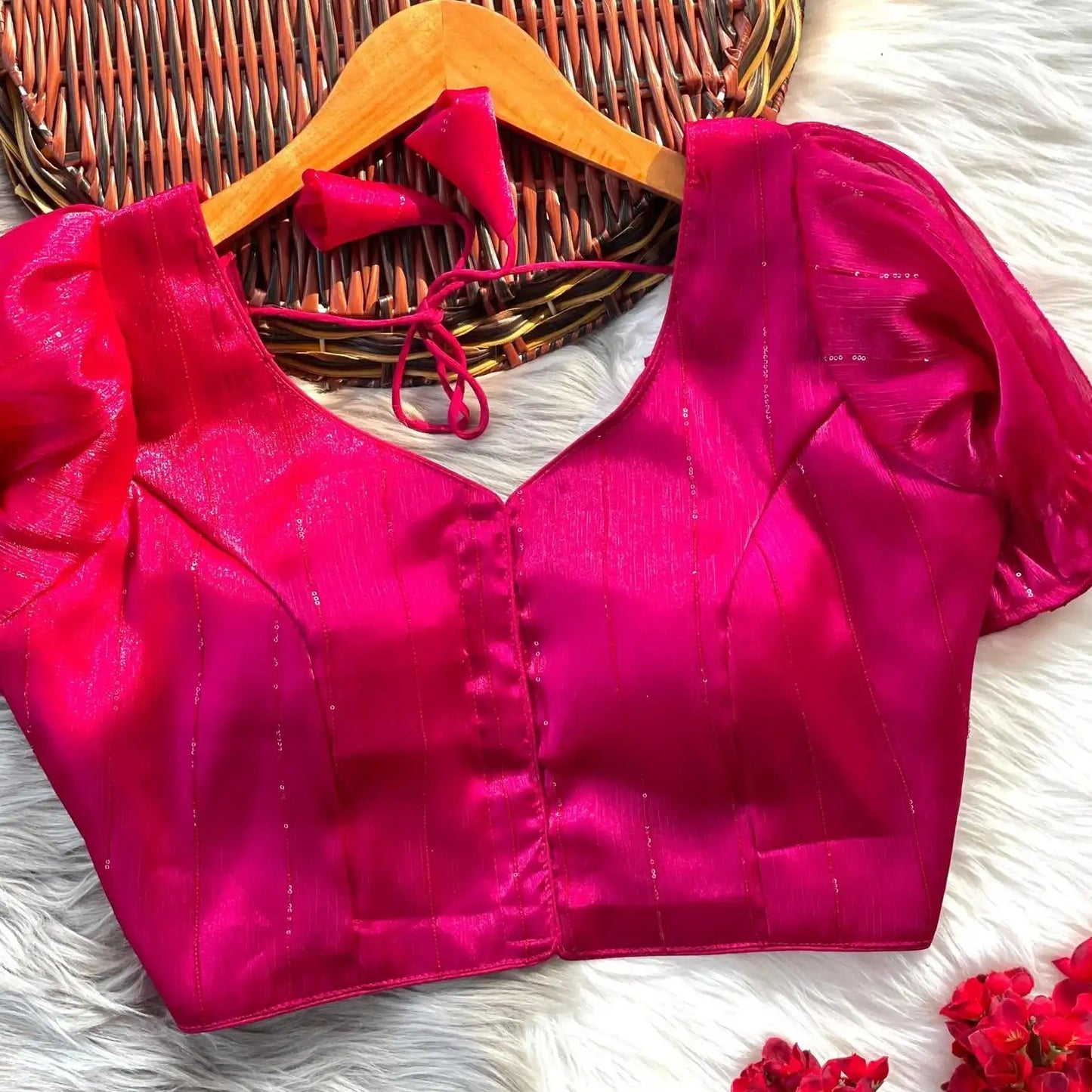 Jimmy Choo Satin Blouse with Puff Sleeves