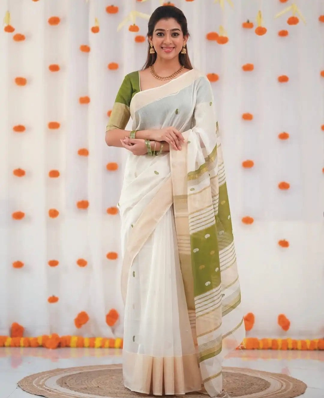 Cotton Blend Sarees in Soft Shades with Stitched Blouse