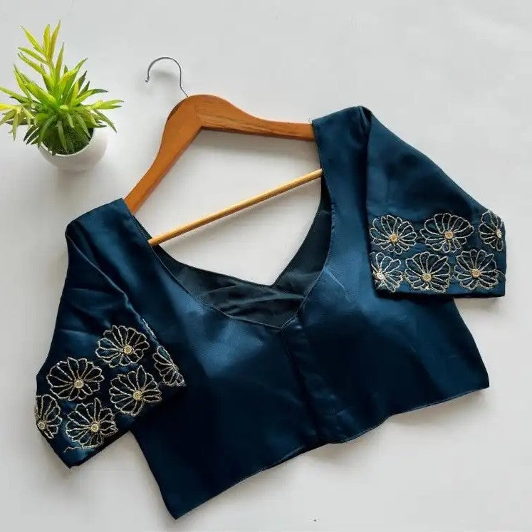 Silk blouse with handwork on sleeve