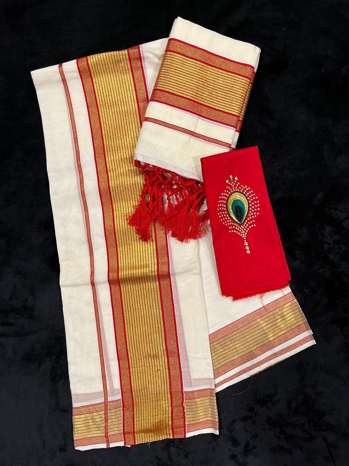 Set Mundu - Gold & Colour Border