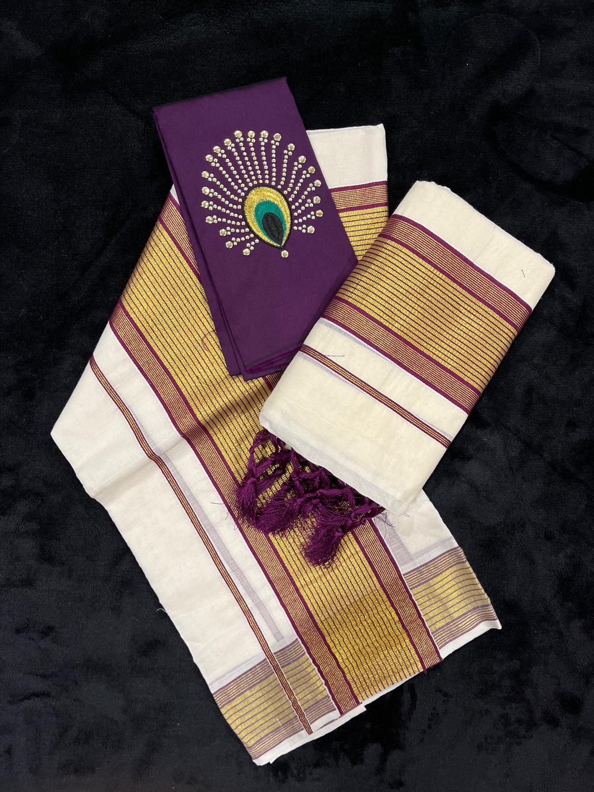 Set Mundu - Gold & Colour Border