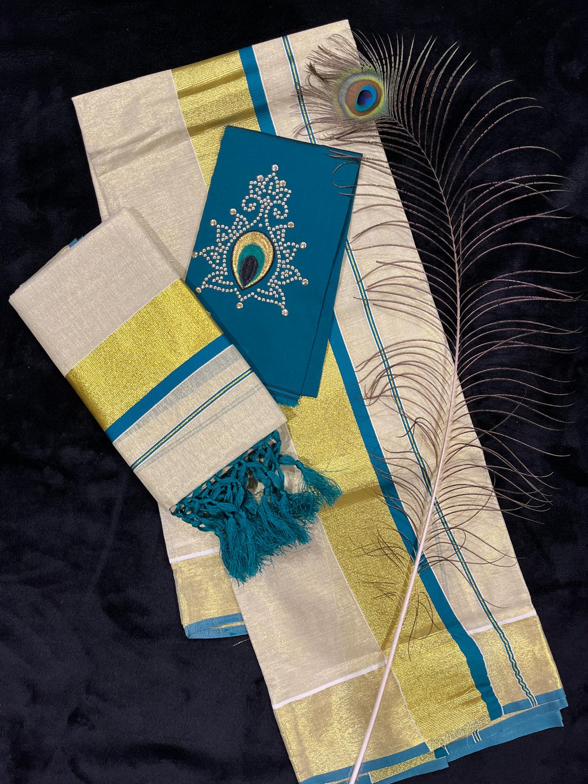 Set Mundu - Gold & Colour Border with Tassels