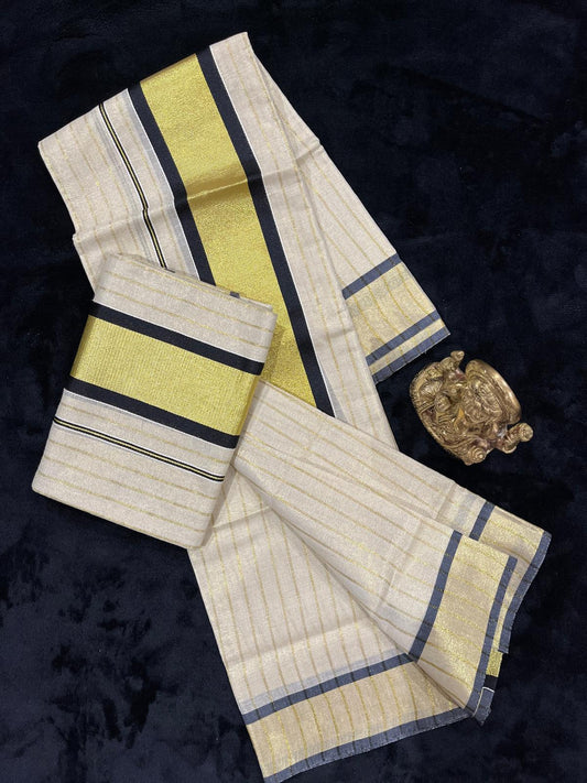 Set Mundu - Gold & Black Border