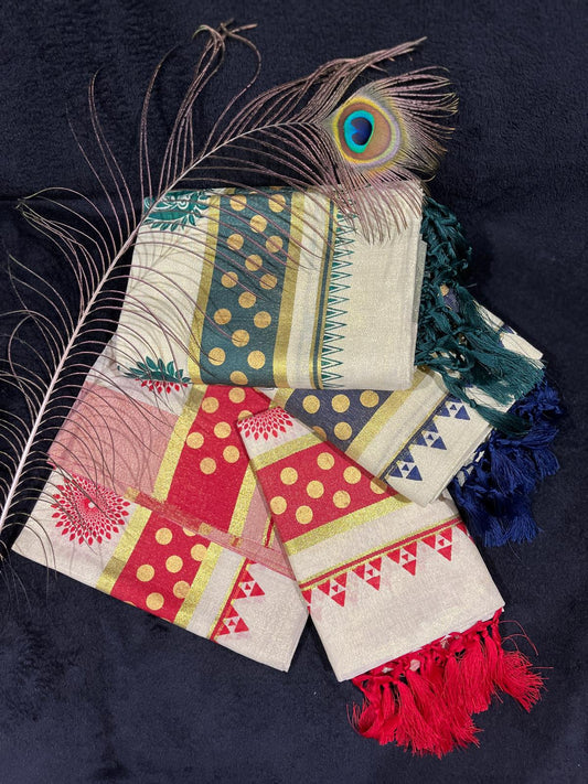 Set Mundu - Gold & Colour Design Border