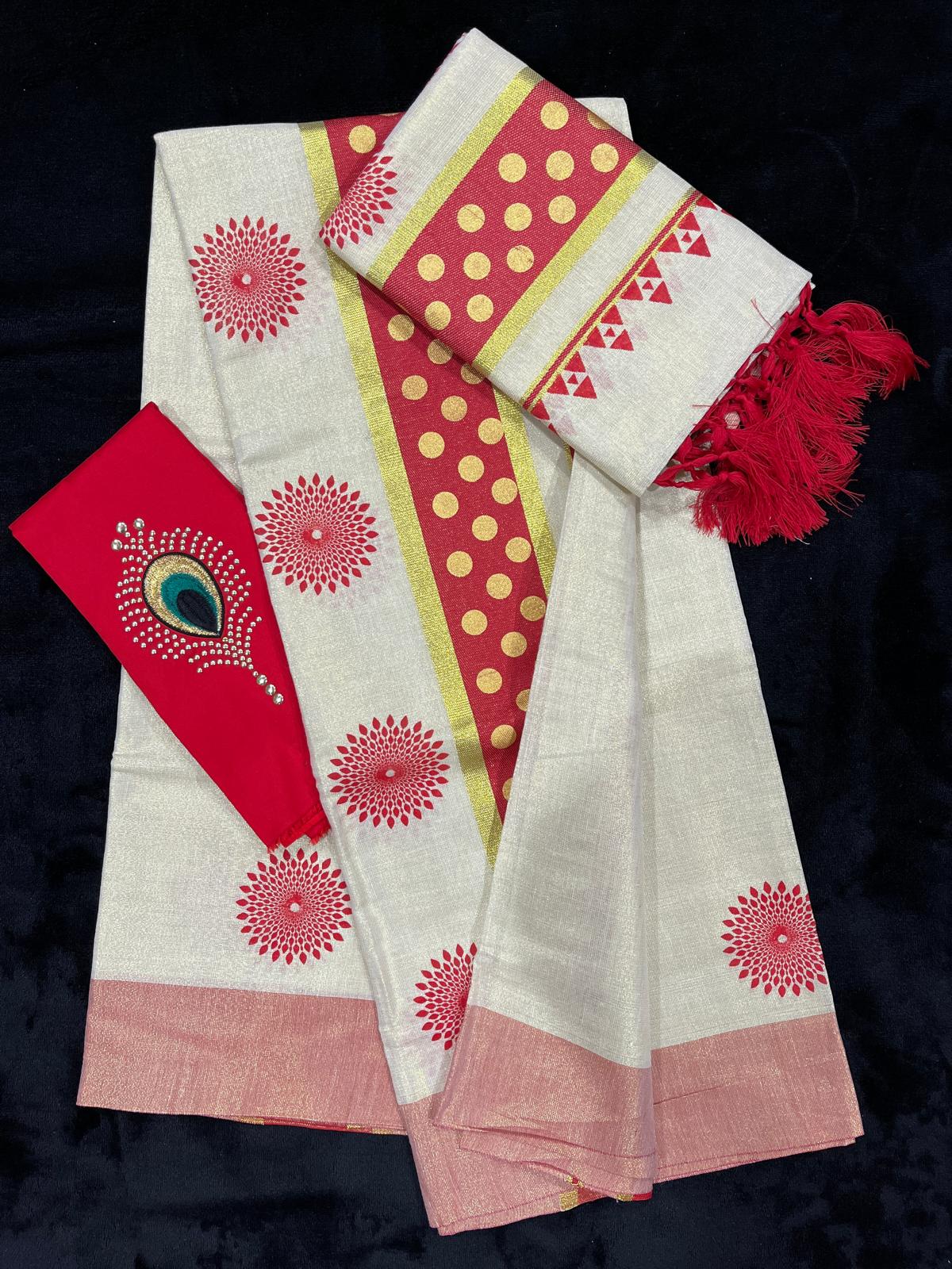 Set Mundu - Gold & Colour Design Border