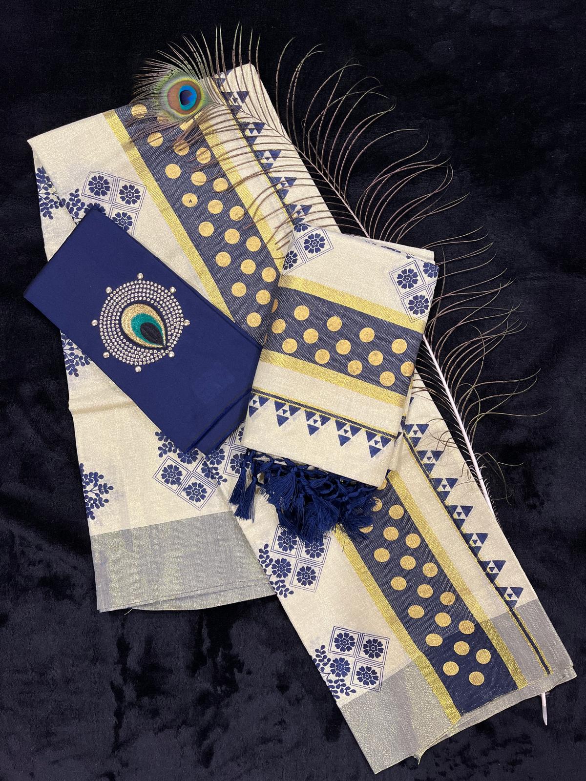 Set Mundu - Gold & Colour Design Border