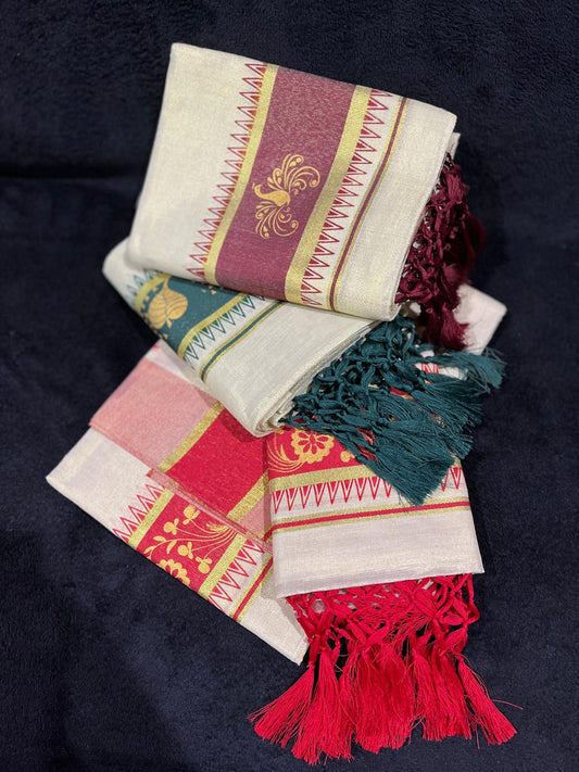 Set Mundu - Gold & Colour Design Border