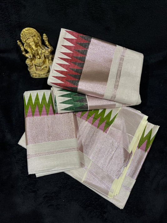 Set Mundu - Rose & Colour Temple Border