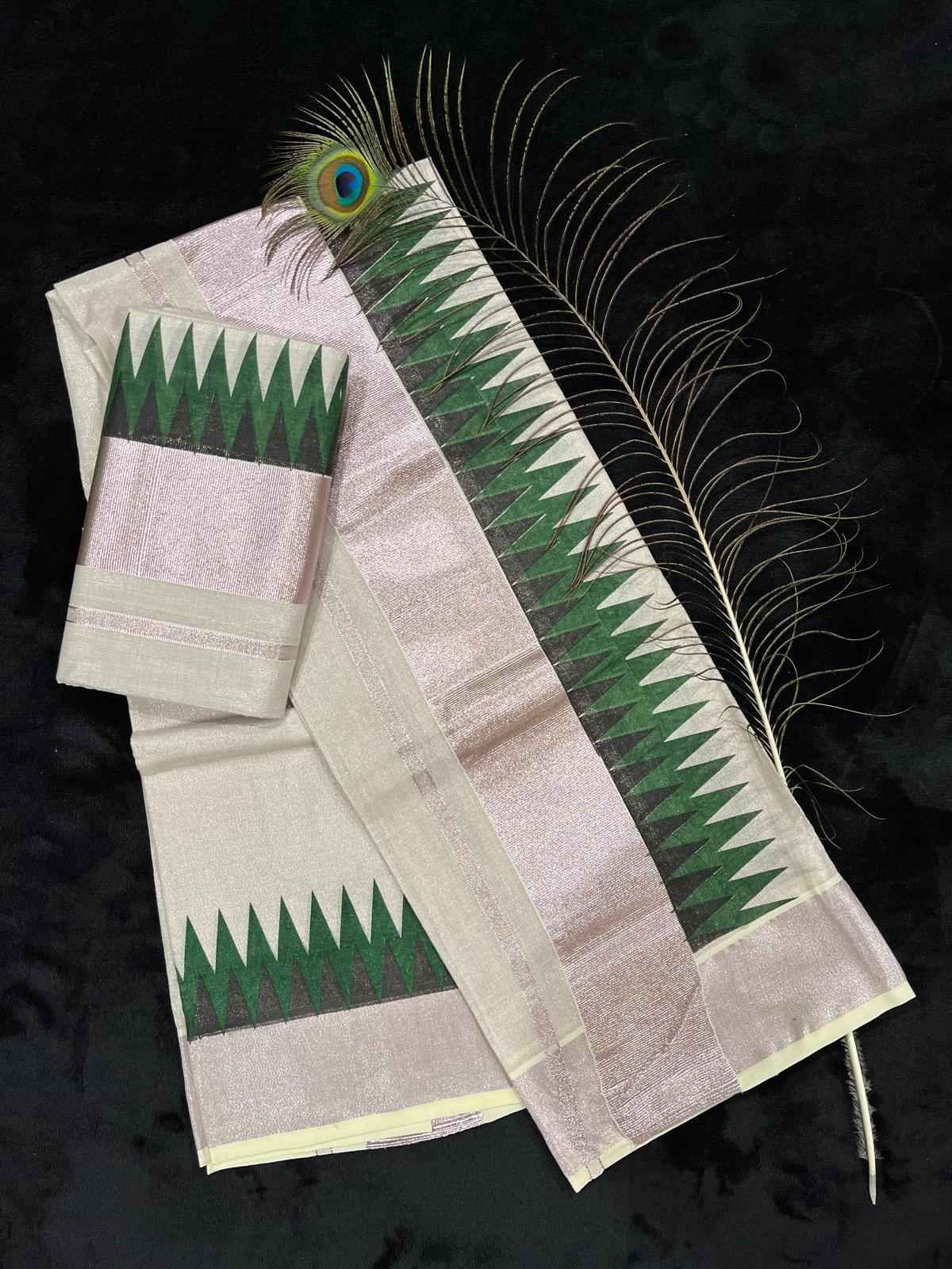 Set Mundu - Rose & Colour Temple Border