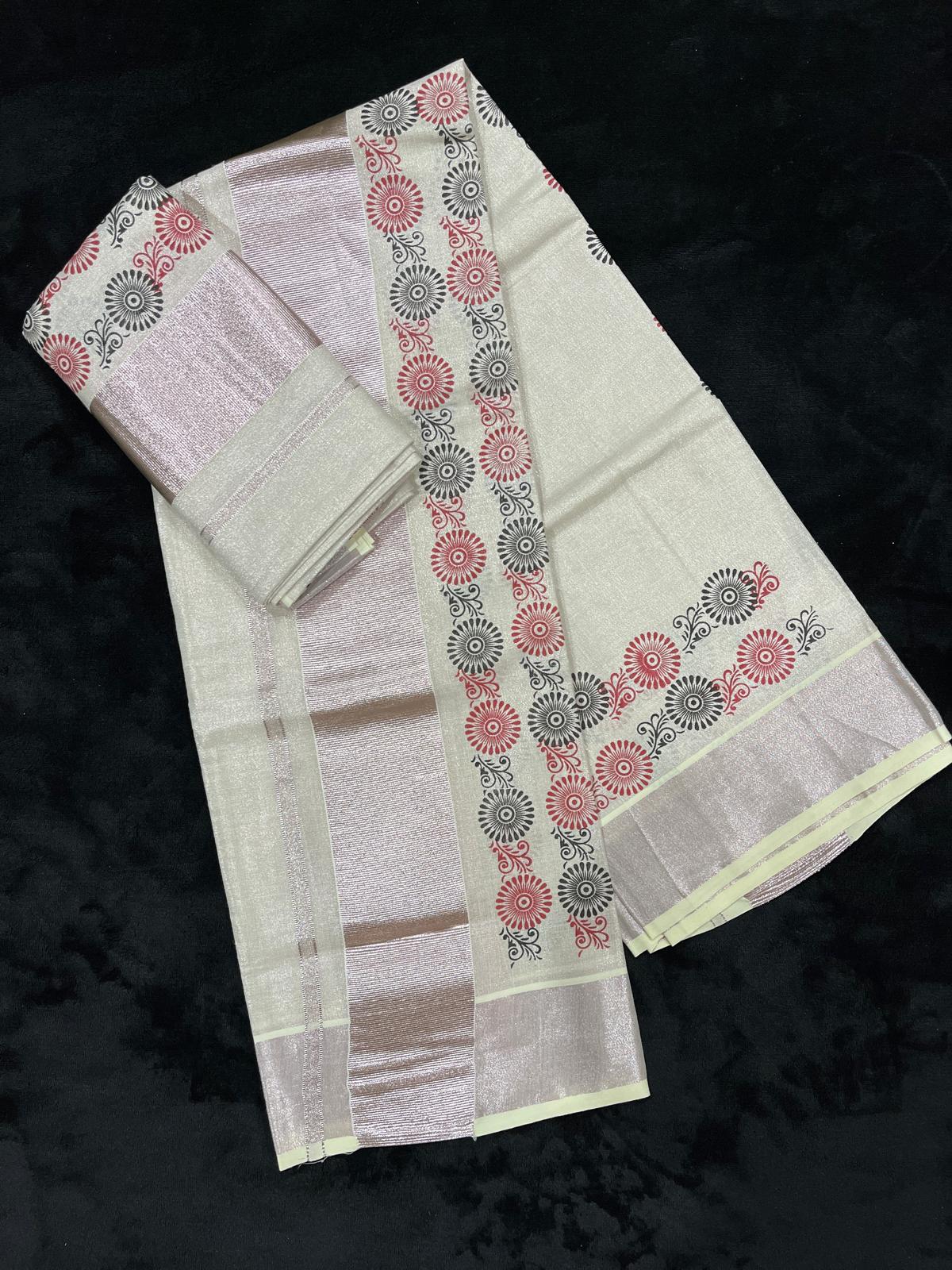 Set Mundu - Rose & Colour Design Border