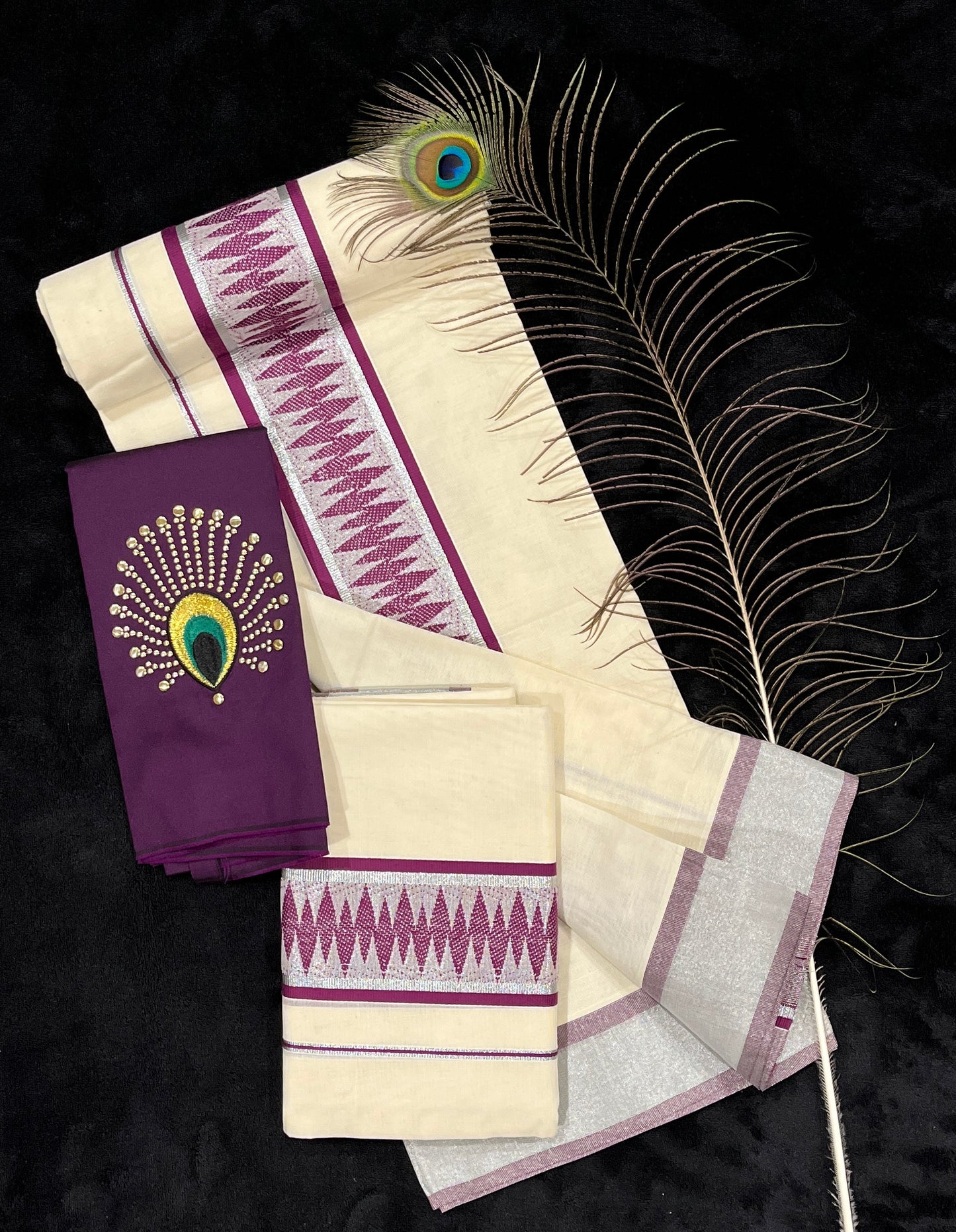 Set Mundu - Silver & Purple Border