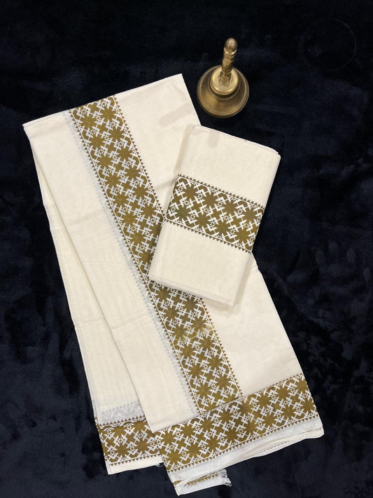 Set Mundu - Olive Green Border