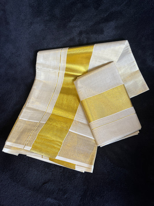Set Mundu - Gold Kasavu (Tissue)