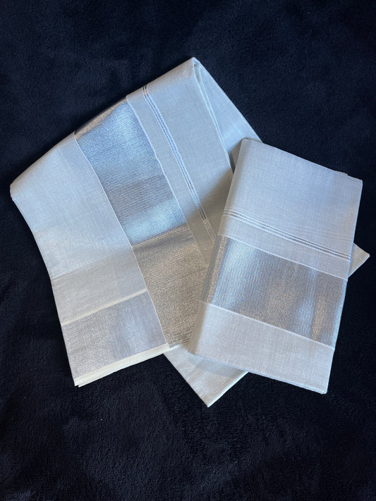 Set Mundu - Silver Kasavu (Tissue)