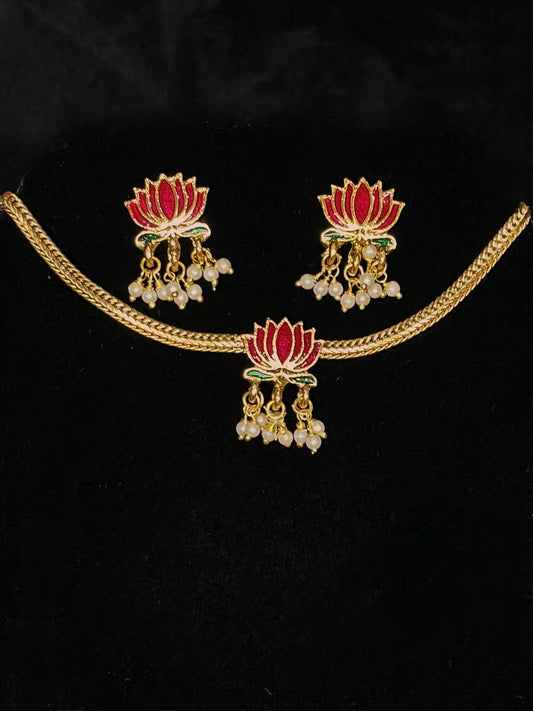 Pink & Green Lotus Choker Set
