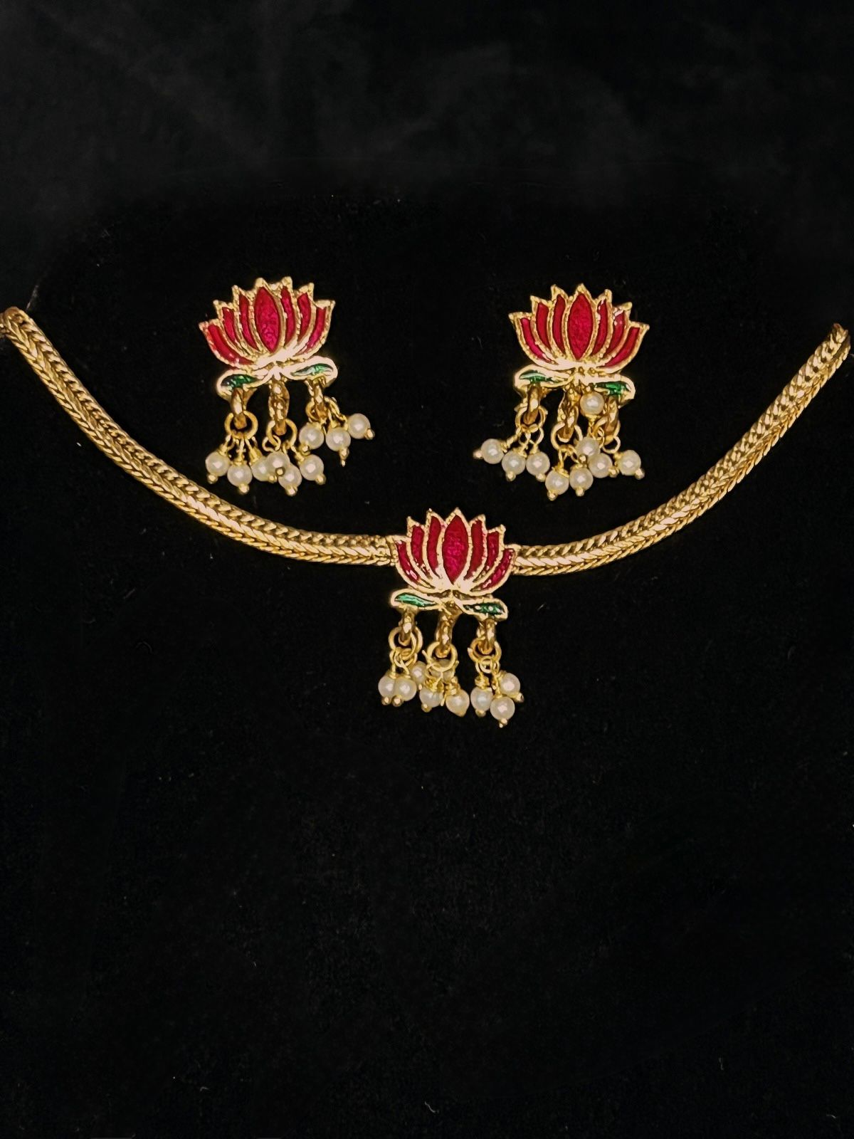 Pink & Green Lotus Choker Set